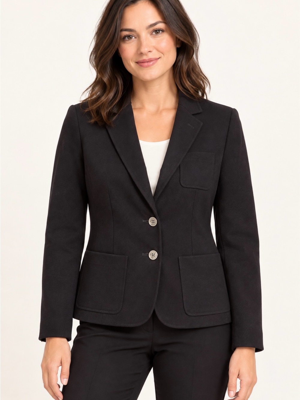 NWT T Tahari Black Petite Blazer 8P Two Button Patch Pockets
